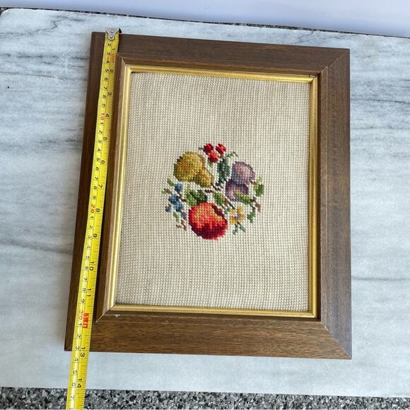 Vintage | Handcrafted Needlepoint Crewel Embroidery 1970s Boho Fruit Art Artisan - Picture 7 of 7